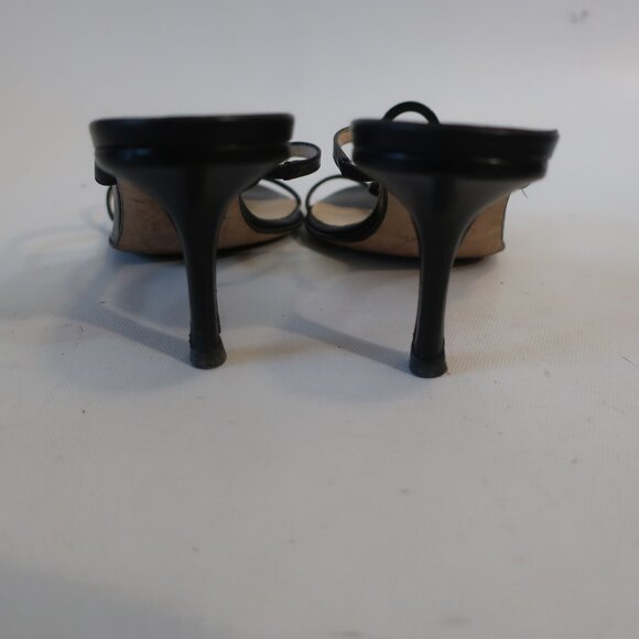 Womens Jimmy Choo Black Leather Strappy Slip-On Heels 37.5 US/7.5 - Picture 5 of 12